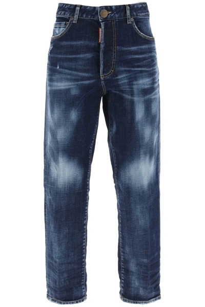 Dsquared2 Women's Blue Cropped Jeans With Destroyed Detailing And Canadian Flag Patch In Default Title