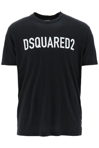 Dsquared2 Mens Black Brand-print Crewneck Regular-fit Cotton-jersey T-shirt