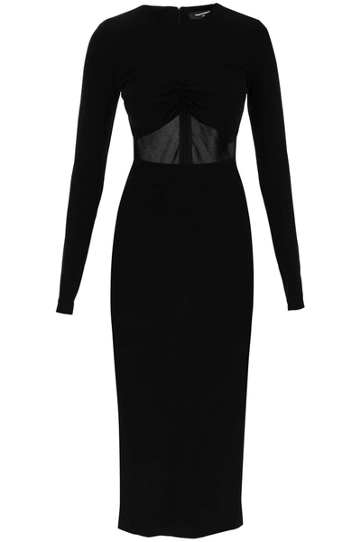 Dsquared2 Asymmetric-neck Ruched Dress In Nero