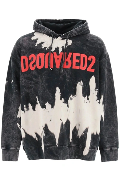 Dsquared2 Reverse Logo-print Bleached Hoodie In Grey