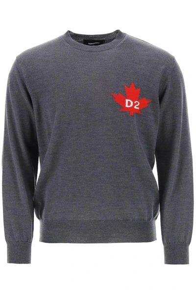 Dsquared2 D2 Leaf Wool Jumper In Grey