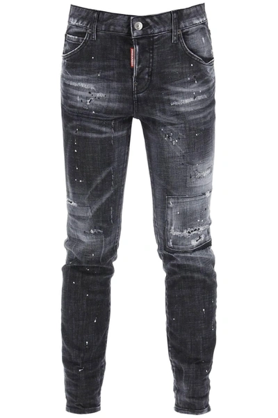 Dsquared2 Straight-leg Distressed Skinny Jeans In Black