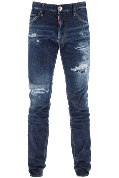 Dsquared2 Dark Ripped Wash Cool Guy Jeans In Blue