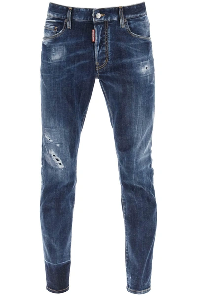 Dsquared2 Dark Scar Wash Skater Jeans In Blue