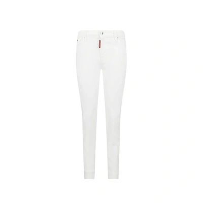 Dsquared2 Logo Patch Straight Leg Jennifer Jeans In White
