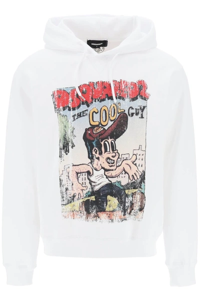 Dsquared2 Printed Hoodie In Blanco