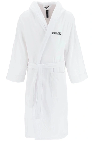 Dsquared2 Bathrobe With Logo Unisex In White