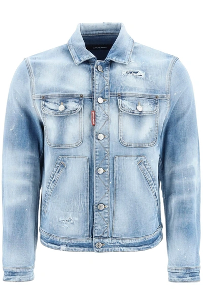 Dsquared2 Logo-print Denim Jacket In Blue