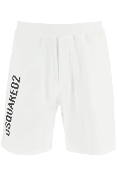 Dsquared2 Cotton Logo Print Shorts In White