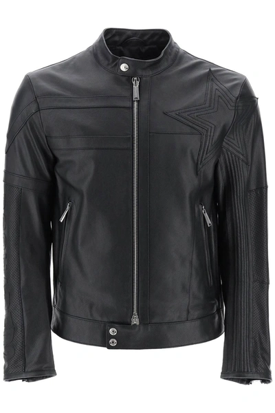 DSQUARED2 DSQUARED2 LEATHER BIKER JACKET WITH CONTRASTING LETTERING
