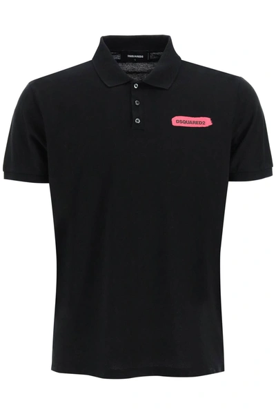 Dsquared2 Logo Cotton Polo Shirt In Black