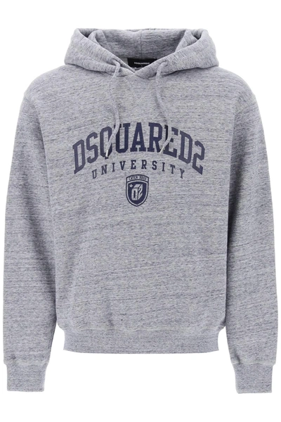 Dsquared2 Logo Print Melange Hoodie In Grey