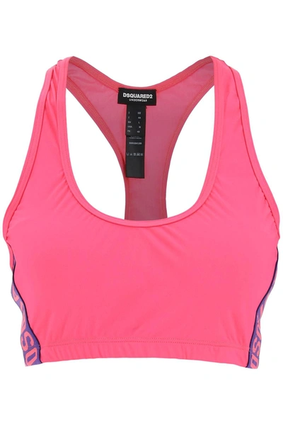 Dsquared2 Logo Tape Cotton Stretch Bra Top In Fuchsia