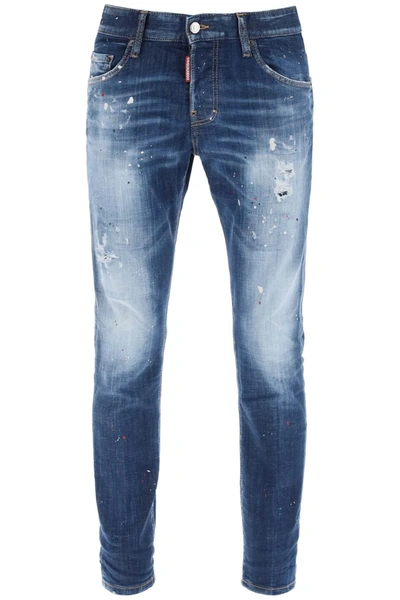 Dsquared2 Medium Red Spots Wash Skater Jeans In Blue