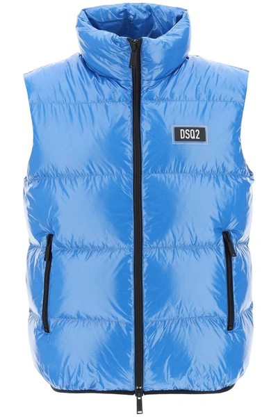 Dsquared2 Shiny Ripstop Down Vest In Blue