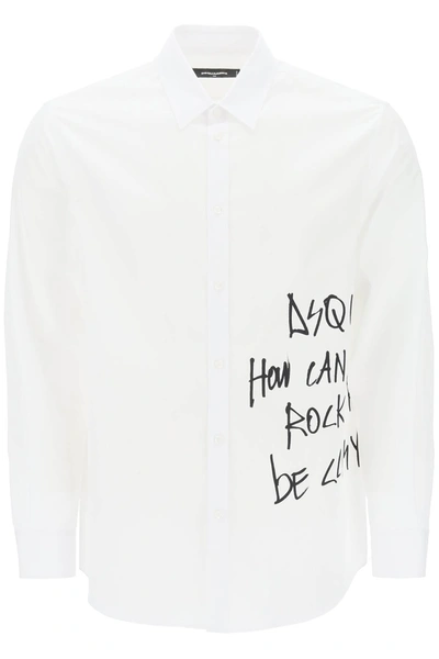 Dsquared2 Dan Graffiti Long Sleeved Shirt In White