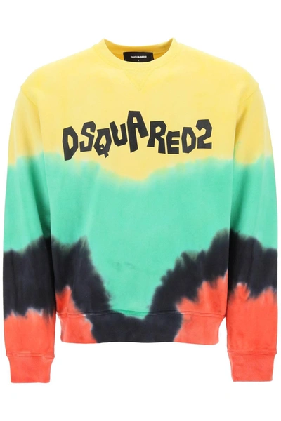 Dsquared2 Tie-dye Crew-neck Sweatshirt With Logo Print In Mixed Colours