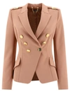 Elisabetta Franchi Nude Double Breasted Blazer With Logo In Brown