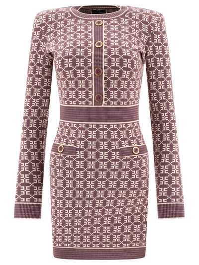Elisabetta Franchi Dress In Jacquard Knit With Logo In Purple | ModeSens