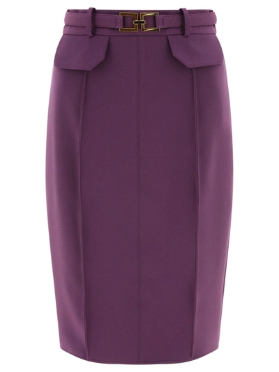 Elisabetta Franchi Logo Buckle Midi Skirt In Purple