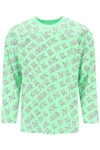 Erl 'waffle' Long Sleeved T-shirt With All-over Print In Green,fluo