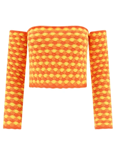 Erl Off-shoulder Knitted Top In Orange