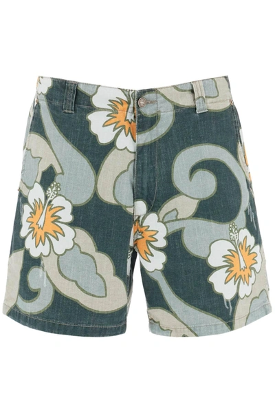 Erl Floral-print Cotton Shorts In  Grey Hibiscus