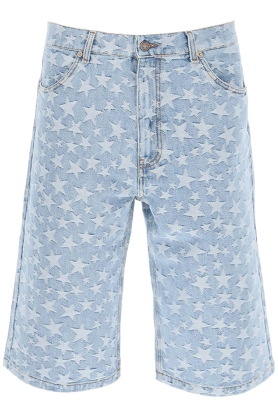 Erl Star-jacquard Denim Shorts In Blue
