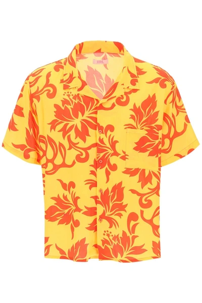 Erl Unisex Printed Short Sleeve Shirt Woven In Yellow,red