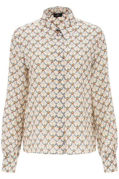 Etro Crepe De Chine Shirt With Floralia Motif In Beige