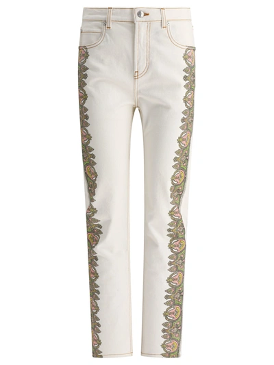 Etro Paisley-print Side Stripe Straight-leg Jeans In White