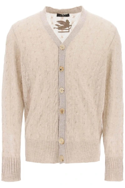 Etro Cable-knit Cashmere Cardigan In Neutrals