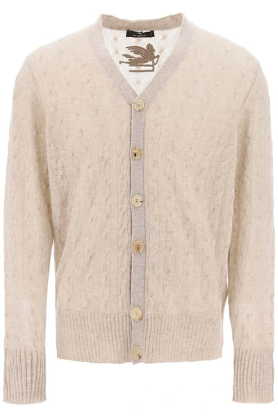 Etro Cable-knit Cashmere Cardigan In Beige