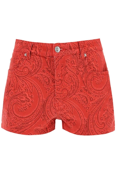 Etro Paisley-print Denim Shorts In Red