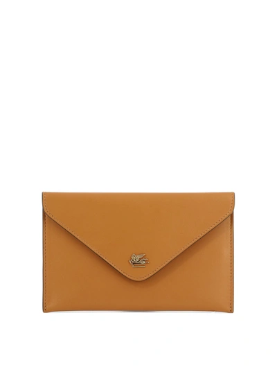 Etro Leather Clutch Bag With Pegaso In Red
