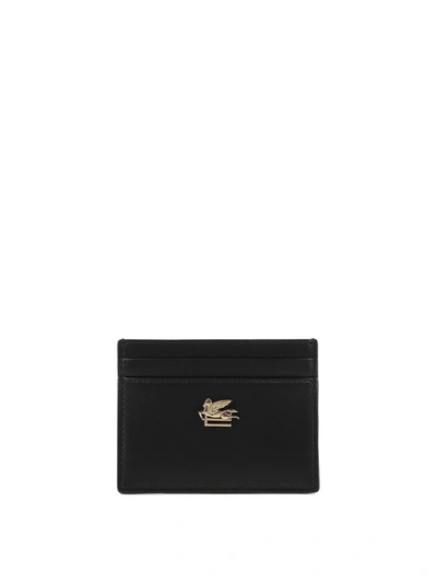 Etro Leather Credit Card Holder With Pegaso In Black