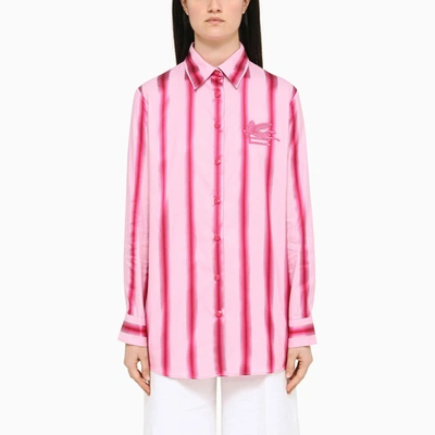 Etro Oversized Embroidered Striped Cotton And Silk-blend Shirt In Pink