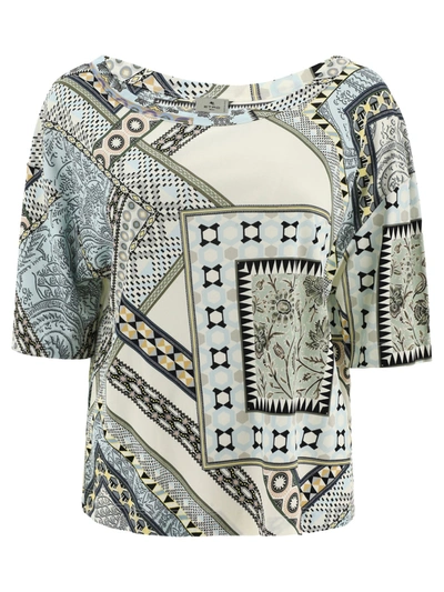 Etro Top With Geometric Print In Light Blue