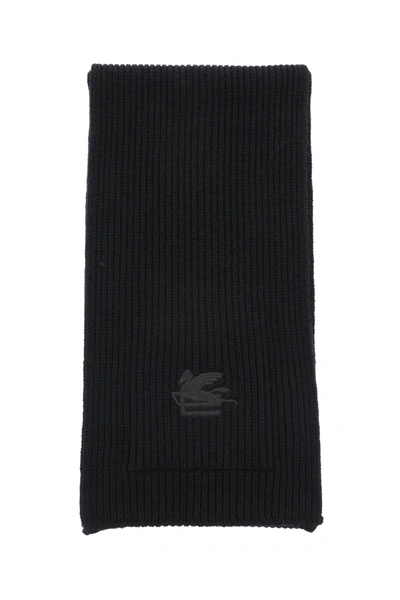 Etro Ribbed Wool Scarf In Black