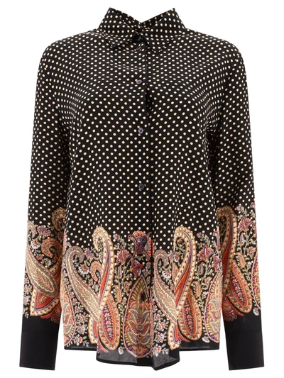 Etro Polka-dot Paisley Silk Shirt In Nero/multicolour