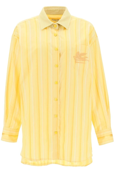 Etro Embroidered Striped Cotton And Silk-blend Shirt In Yellow