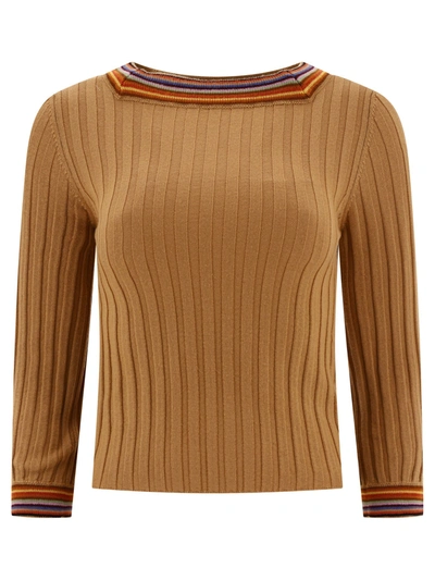 Etro Beige Sweater With Striped Neckline