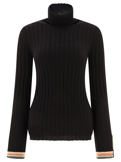 Etro Turtleneck Ribbed Wool Sweater In Black