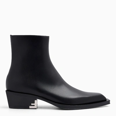 Fendi Men's Leather Stacked Heel Ankle Boots In Black