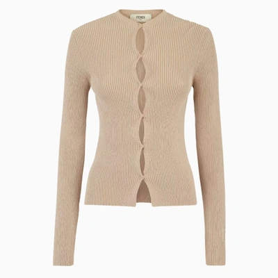 Fendi Biscuit Cotton Blend Cardigan In Brown