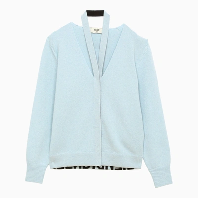 Fendi Wool And Cashmere Cardigan In Clear Blue