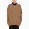FRED PERRY RAF SIMONS FRED PERRY RAF SIMONS BEIGE INTARSIA JUMPER WITH PATCHES