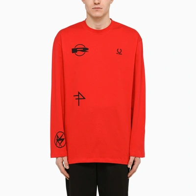 Fred Perry Raf Simons Long-sleeves T-shirt With Prints In Red