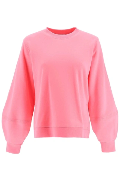 Ganni Puff Sleeve Sweatshirt In Shocking Pink