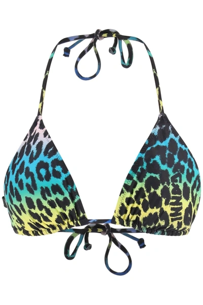 Ganni Leopard-print Bikini Top In Fuchsia
